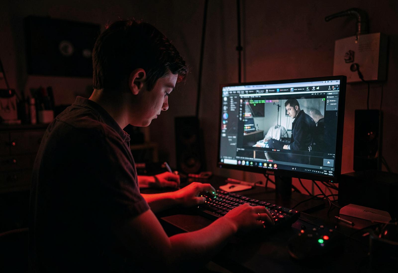 A student editing video at BYFOLD Creative Lab in Los Angeles